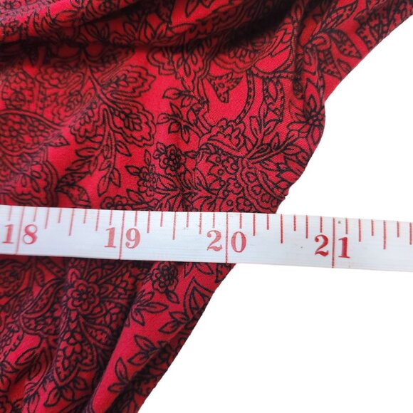 Rafaella Red with Black Print Wrap & Ruched Front V-Neck Blouse Size L - Picture 11 of 14